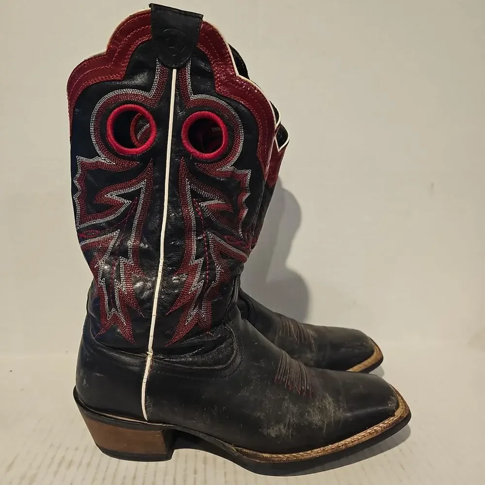 Ariat Wildstock Black Leather Square Toe Western Cowboy Boots - Mens 9 D